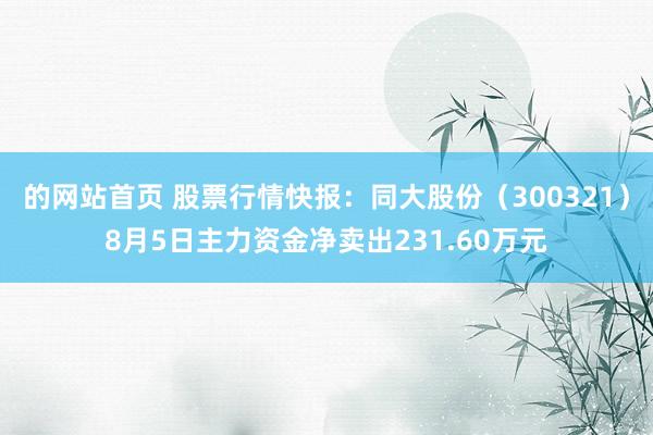 的网站首页 股票行情快报：同大股份（300321）8月5日主力资金净卖出231.60万元